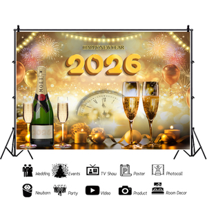 Chúc mừng năm mới lễ kỷ niệm 2026 nền Banner Trang trí lễ hội cho đêm Giao Thừa, trang trí phòng và sân vườn, đạo cụ gian hàng ảnh - Product Image 3