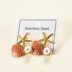 1 paire de boucles d'oreilles en acier inoxydable en forme d'étoile de mer et de coquillage, tendance, colorées, style océan, pour l'été et la plage, pour femmes et filles - Product Image 4
