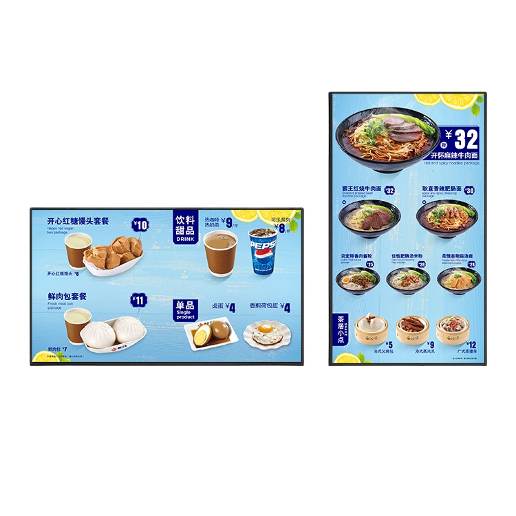 Рекламная панель на Android для помещений, настенный или подвесной жидкокристаллический дисплей, решение, Ультратонкая цифровая вывеска для ресторана, Панель меню