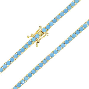 Collar de Cadena de Tenis con Incrustaciones de Turquesas Azules de 3 mm Chapado en Oro, Venta Caliente 2023, Joyería de Moda para Mujer - Product Image 4