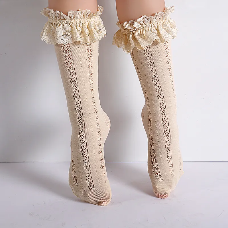 OEM kaus kaki bergaris tabung pendek jaring berlubang Lolita putri busur wanita kaus kaki renda kaki tipis wanita