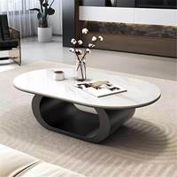 Table basse ovale en pierre frittée blanche avec cadre en fer noir incurvé, anti-rayures, imperméable, moderne, pour salon, table à thé, décoration de la maison