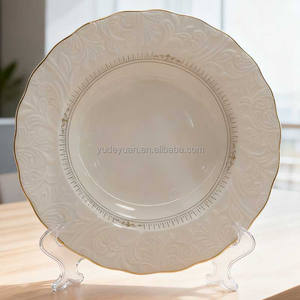 YDY売れ筋リビアチュニジアゴールドリム24個白磁器エンボスセラミックディナープレートとボウルセット食器 - Product Image 5