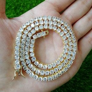 BC019 Collana Tennis a 1 Fila in Ottone con Zirconi da 4mm, Gioielli Hip Hop Bling, Collana Tennis Iced Out in Oro e Argento con Zirconi Cubici - Product Image 4