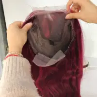 Peluca de cabello humano ondulado con encaje Frontal para mujeres negras, pelo largo brasileño Remy 5x5, color rojo vino, de alta calidad
