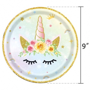 Ensemble de vaisselle jetable pour fête d'anniversaire sur le thème de la <span class=keywords><strong>licorne</strong></span> colorée, comprenant des assiettes en papier, des gobelets en papier et des serviettes, pour les enfants - Product Image 3