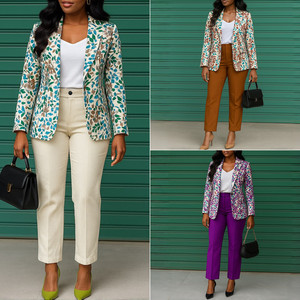 D603 Eleganti Completi da Ufficio per Donne, Set Blazer e <span class=keywords><strong>Pantaloni</strong></span> Stampati, Completo Due Pezzi da Lavoro per Donne - Product Image 2