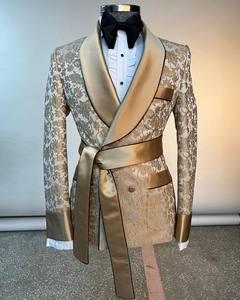 Cenne Des Graoom nouveau costume <span class=keywords><strong>homme</strong></span> Paisley <span class=keywords><strong>smoking</strong></span> pour mariage Double boutonnage châle velours revers veste 2 pièces avec ceinture - Product Image 3