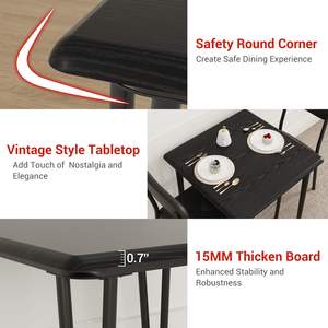 Ensemble de table à manger pliable <span class=keywords><strong>industrielle</strong></span> en métal noir 2 pièces, coins arrondis, table carrée spacieuse, 2 chaises rembourrées, appartement - Product Image 4