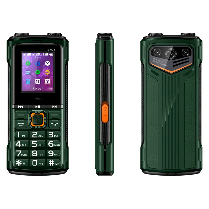 S003 1.77" Display 1800mAh Battery Dual SIM Standby MP3 MP4 FM Radio Senior Feature Phone With Big Torch