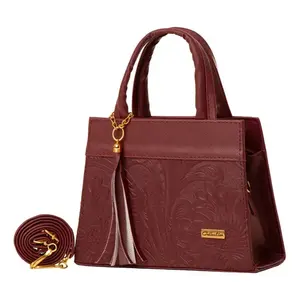 Bolso Bandolera de Nailon para Mujer Fana Melinda, Color Vino, Diseño a Rayas, con Borlas, para Todas las Temporadas - Product Image 1