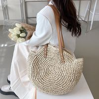 Sac fourre-tout tissé en paille écologique personnalisé pour femme avec fermeture éclair, deux poignées, sac à main léger, sac de plage à la mode, vert