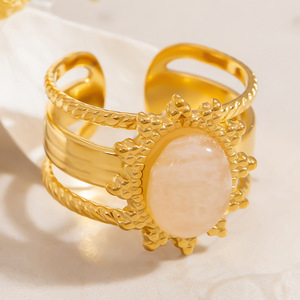 Anillos de Moda Color Dorado con Piedra Natural, Banda Ajustable, Joyería Unisex para Fiesta, Diseño Geométrico, Engaste de Bisel, Origen Yiwu - Product Image 4