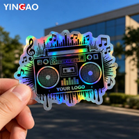 Autocollant holographique personnalisé découpé sur mesure en vinyle, étanche, avec logo personnalisé pour ordinateur portable, étui de guitare, merchandising de groupe, boutique