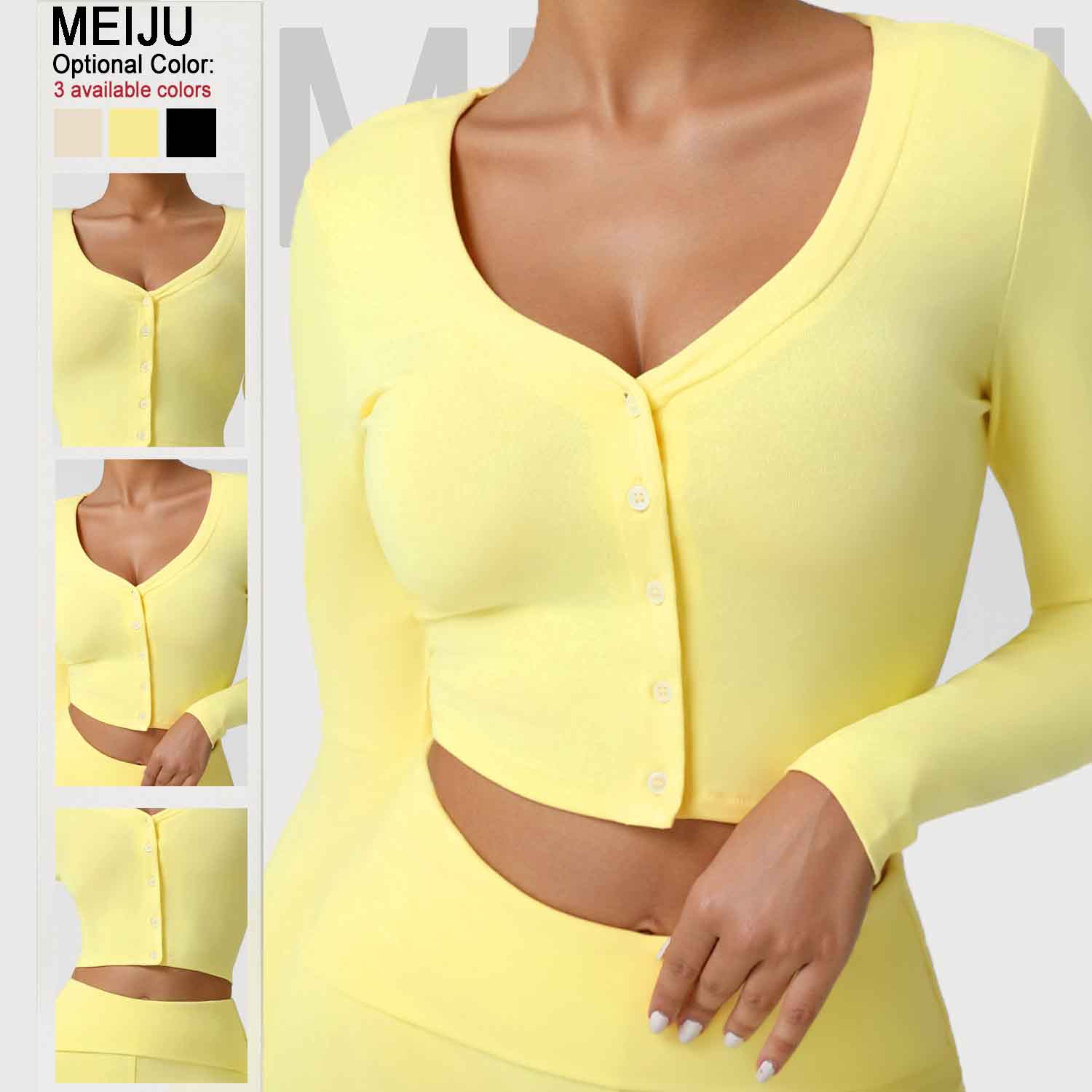 Womens Activewear Ribbed V-neck Crop Top Long-sleeve Cardigan Gym Yoga Sports Tops for Women