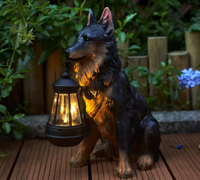 Lampe solaire artistique en résine, peinte à la main, pour extérieur, cour, animal réaliste, chien mignon, jardin, villa, pelouse, Noël