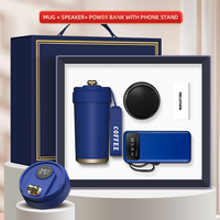 Ensemble cadeau d'entreprise de luxe 3 en 1 : mini-haut-parleur, batterie externe et support de téléphone avec surface givrée