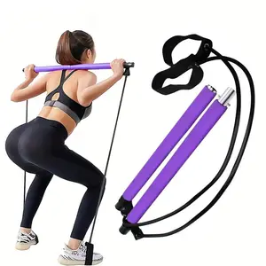 Home Gym Workouts Squat Yoga Pilates Bar Kit con bandas de resistencia, palo de ejercicio de acero inoxidable para mujeres y hombres