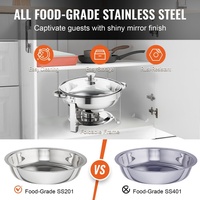 Matériel hôtelier : Réchaud de buffet rond en acier inoxydable 4,5 L, couleur argent, avec couvercle en verre, pour la restauration