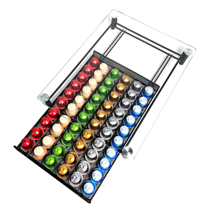 6 Rangées 60 Pods <span class=keywords><strong>Nespresso</strong></span> Café Capsule Holder Bureau Tiroir Titulaire Métal Café Capsule Cuisine Organisation avec Plateau en Verre - Product Image 2