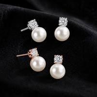Anting-anting Mutiara dan Zirkon Perak Sterling 925 Model Gantung Emas Putih Emas Rose Hadiah Fashion Wanita