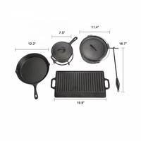 Ensemble de 7 ustensiles de cuisine d'extérieur en fonte : casseroles, poêles à frire, poêle à frire, four hollandais