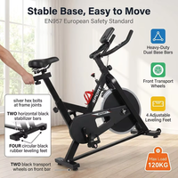 Vélo de spinning d'intérieur robuste à transmission par courroie, volant d'inertie de 5 kg, moniteur de fréquence cardiaque LCD, capacité de 120 kg, pour entraînement cardio