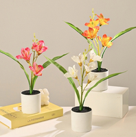 Plante artificielle en pot Cymbidium, fausse orchidée bonsaï avec pot blanc pour la décoration de la maison, du bureau ou de la table