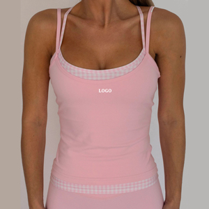 Recycled Sustainable Double <b>Layer</b> Patchwork Antimicrobial Compression Support Sports Stretch Nylon Spandex Blend Fitness <b>Top</b> - Product Image 4