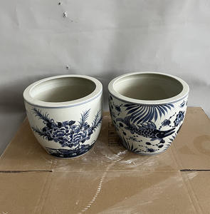 <span class=keywords><strong>Vase</strong></span> à fleurs en céramique à motif de fleurs de style chinois antique Pot de fleurs en porcelaine Pots à poissons Grandes cuves de poissons dessinés à la main - Product Image 2