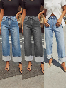 Jeans Rotos con Flecos al por Mayor para Mujer, Estilo Urbano, Cintura Alta, Pierna Recta, Casuales, Anchos y Largos - Product Image 3