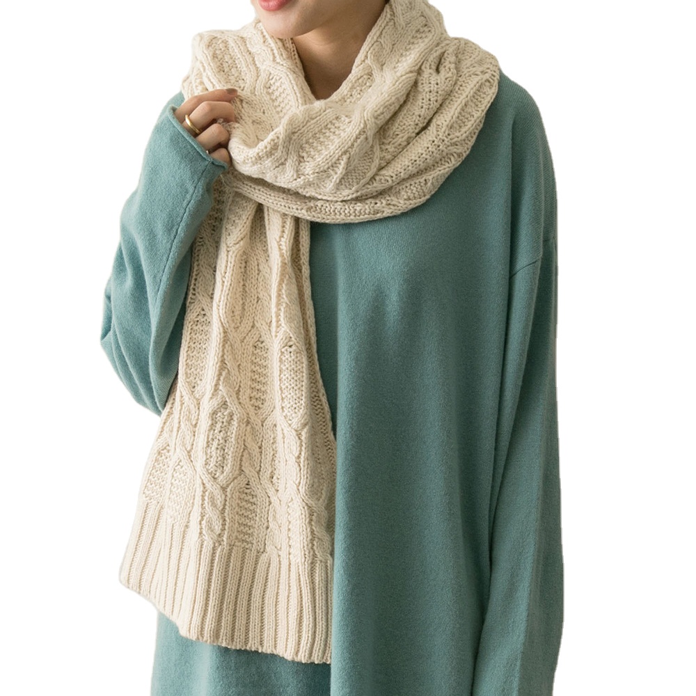 women fashion winter warm solid color rib knit cotton scarf shawl
