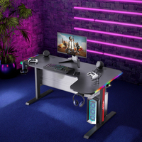 Grand bureau de jeu RVB moderne en forme de L avec lumière LED Table d'ordinateur de bureau noire pour salle de jeu en métal durable