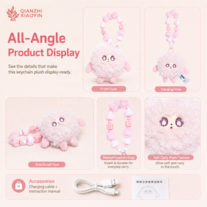 Llavero de Peluche de Oveja Rizada Rosa con IA, Compañero con Clonación de Voz en Más de 80 Idiomas (ChatGPT), Memoria de Largo Plazo y Múltiples Roles, Cadena de Cuentas Esponjosa - Product Image 5