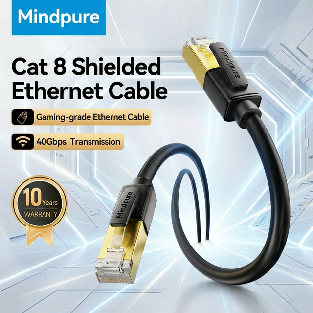 Mindpure Cat8 Ethernet Cable 40Gbps 2000MHz Triple Shielded SFTP Pure Copper Network Patch Cord 30AWG/28AWG