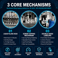 Ligne de production entièrement automatique pour le remplissage, le bouchonnage et l'étiquetage double face de liquides bucco-dentaires, capacité 600-3000 BPH