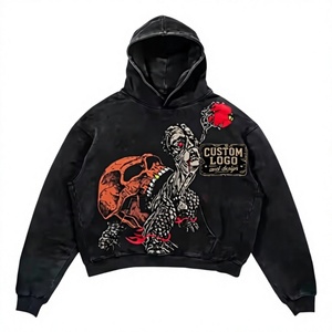 Fournisseur de sweats à capuche oversize avec broderie vieillie, délavage vintage, délavage à l'acide, délavage à la pierre, strass, logo personnalisé, MOQ 10, vente en gros - Product Image 1