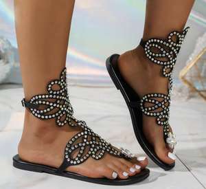 Nuevas Sandalias Europeas y Americanas <span class=keywords><strong>de</strong></span> Talla Grande con Punta Abierta y Tiras <span class=keywords><strong>de</strong></span> Pedrería para Mujer - Product Image 4