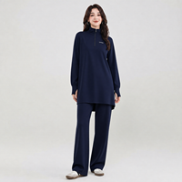 Nouvel ensemble de sport musulman Lignes, bleu marine, demi-zip, extensible et ample, pour femmes musulmanes, idéal pour la gym et le jogging quotidien