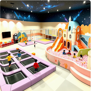 Aire de jeux intérieure personnalisée tout-en-un : Trampoline, toboggans, mur d'escalade et aire de combat pour enfants de tous âges – Grande diversion populaire - Product Image 1