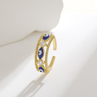 Bague ouverte en laiton plaqué or avec pierres en émail bleu et zircone cubique, bijou protecteur ajustable pour femme