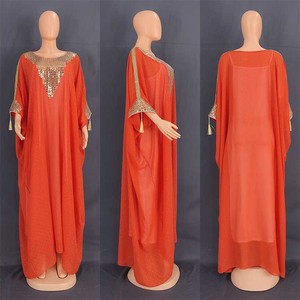 Ensemble 2 pièces <span class=keywords><strong>Robe</strong></span> Musulmane Femme Vêtements Chiffon Dubaï Robes Longues Amples Paillettes Vintage Soirée Caftan Marocain Robes Africaines - Product Image 3