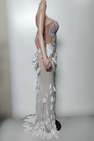 Robe longue moulante Hailuo en maille perlée, sexy, sans bretelles, à sequins et fente, pour spectacle de danse de groupe féminin en boîte de nuit ou bar