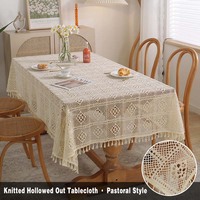 Chemin de table rectangulaire en crochet de style pastoral américain, en polyester-coton, textile de maison, linge de table pour dessert, dentelle tressée à franges