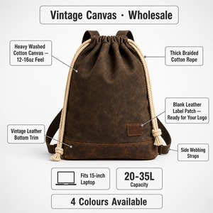 Bolsa de Lona Grande con Cordón Ajustable, 20-35L, Estilo Vintage, con Compartimento para Laptop de 15 Pulgadas, Diseño Antirrobo, Venta al Por Mayor - Product Image 2