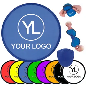 Custom Printed Soft Nylon Flying Disc Round Nylon Hand Folding Fan With Pouch Foldable Flying Disc Customized Logo with Pocket