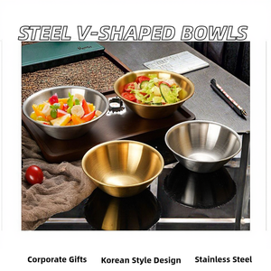 Polished Stainless Steel Korean-style V-shaped Eco-Friendly Single-layer Salad Hot Pot Restaurant Seasoning Commercial Snack - Product Image 2