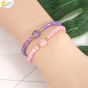 CSJA-Bracelet à bijoux en cristal de quartz rose de guérison, avec perles en pierre naturelle de 4mm, lettres initiales, pour femmes, H362 - Product Image 5