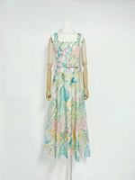 Robe florale gothique A12306 pour femme - Style européen et américain, col en V, bretelles fendues, style Spicy Girl, en velours côtelé