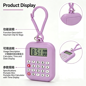 Mini calculadora portátil con diseño de clip, colores blanco y azul, pantalla de 8 dígitos, funciona con pilas para uso diario - Product Image 3